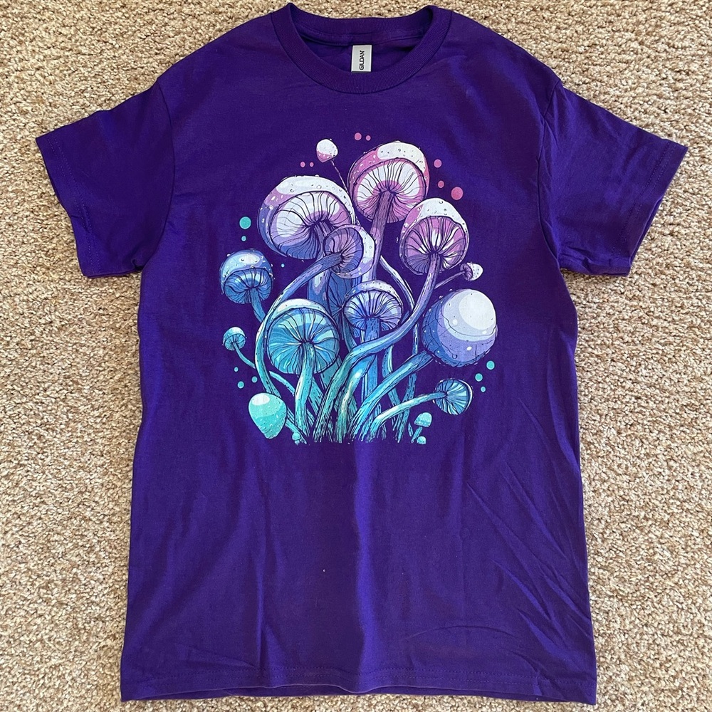 Small purple unisex mushroom t shirt
